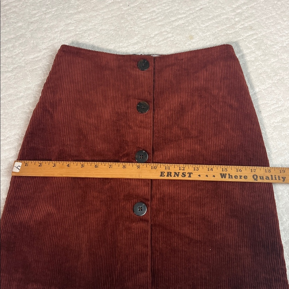 Simons Contemporaine corduroy rust brown lined button accent pencil skirt 4 - Picture 3 of 8